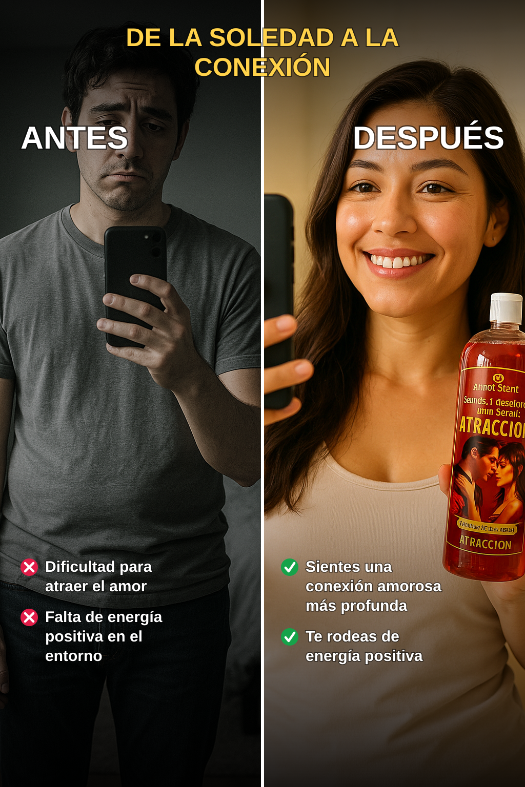 AMOR MAGNÉTICO® ❤️‍🔥BAÑO DE ATRACCIÓN Amor • Pasión • Seducción Baño & Despojo · Antes / Después