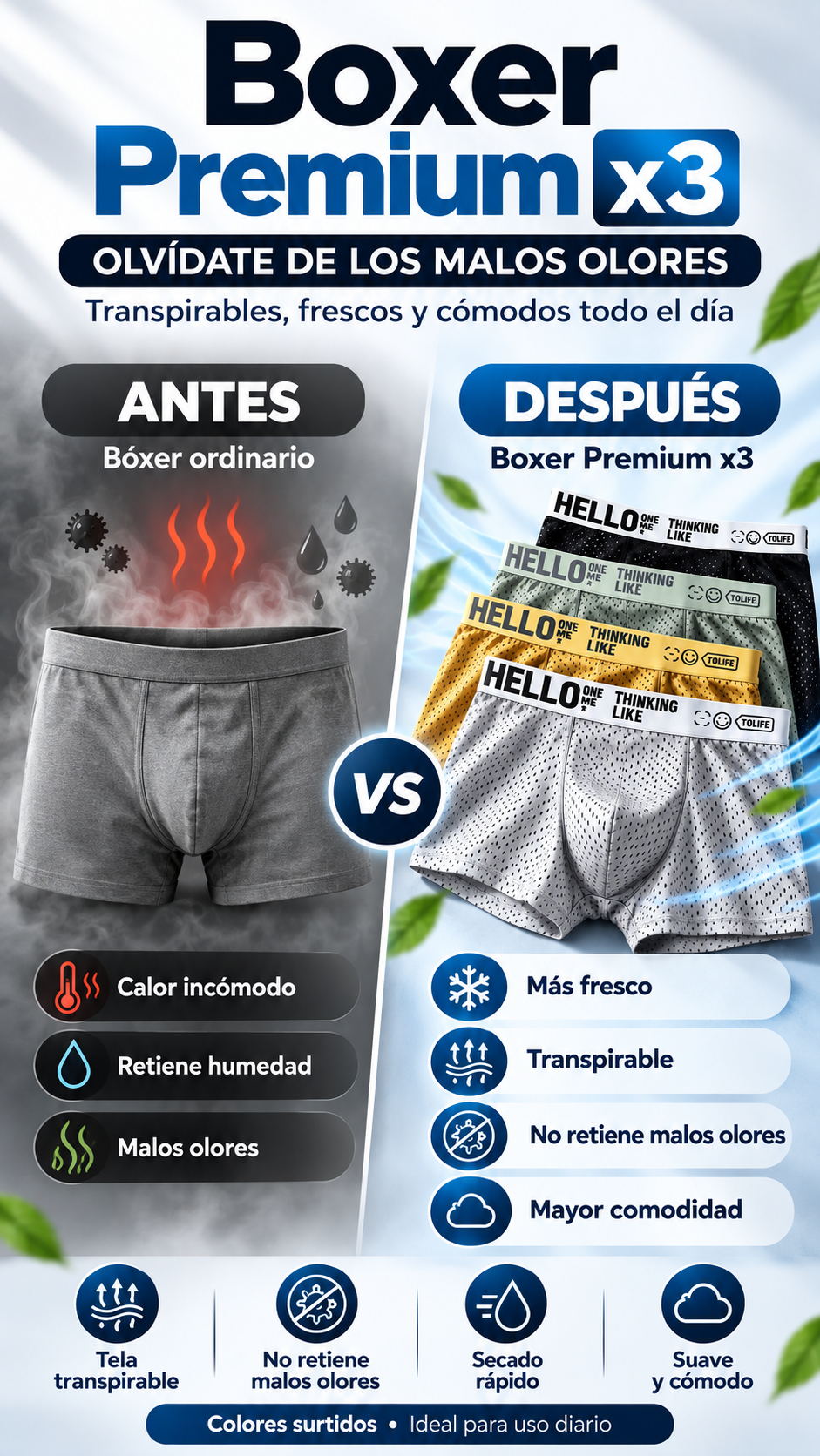 Boxer Premiumx3 OLVIDATE DE LOS MALOS OLORES · Antes / Después