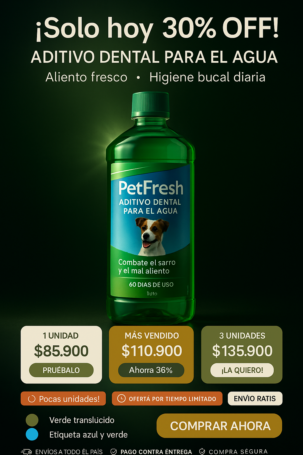 ADITIVO DENTAL PARA EL AGUA Aliento fresco • Higiene bucal diaria · Banner de oferta