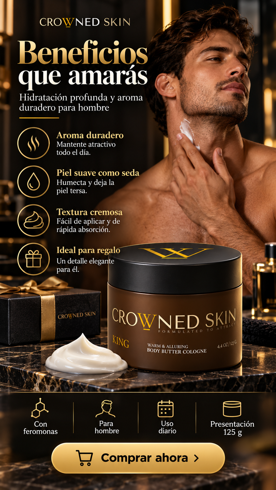 Crema en Loción Crow Ned — "Hidratación profunda, piel suave como seda" · Beneficios
