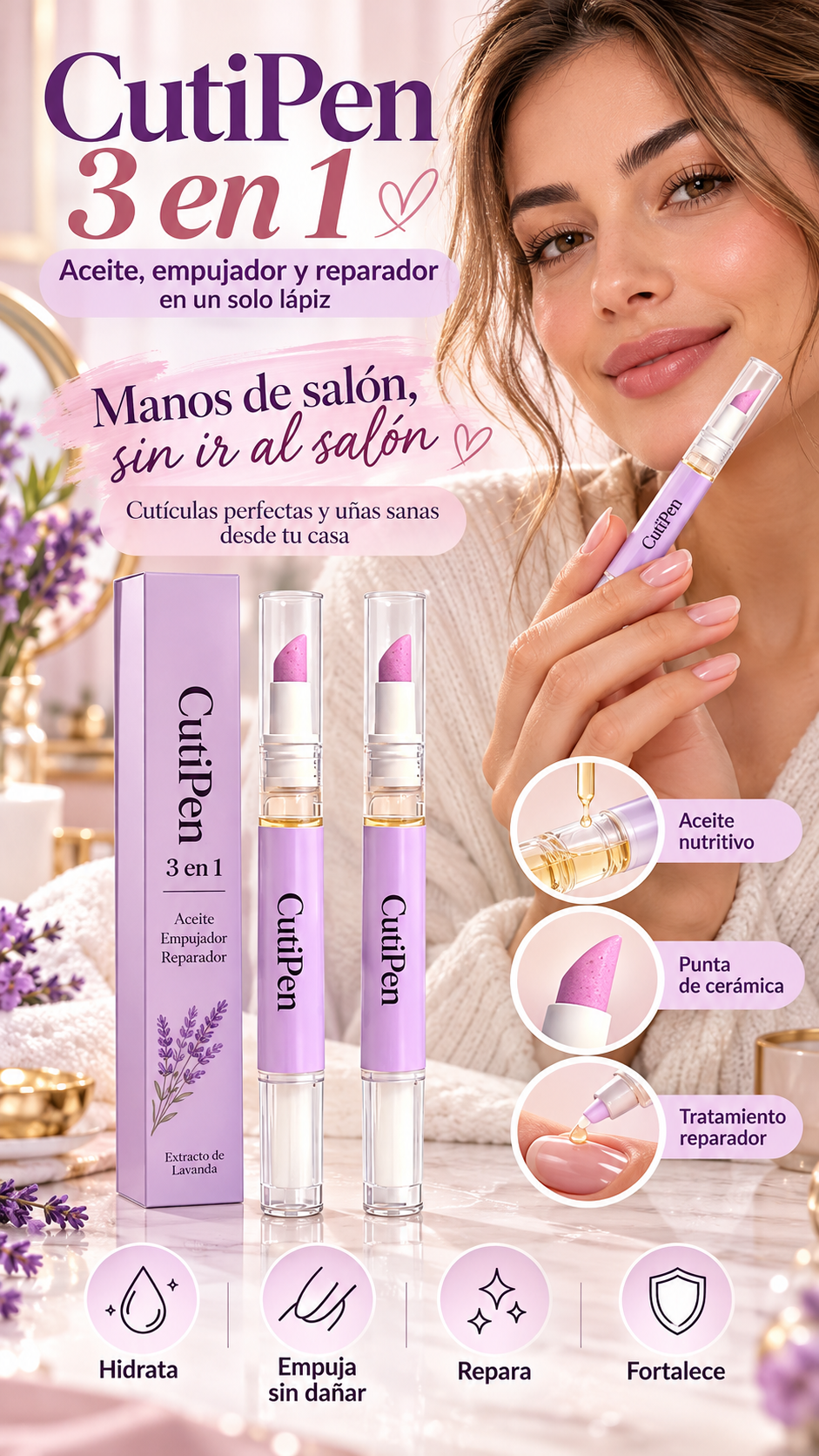 CutiPen 3 en 1 — Aceite, empujador y reparador en un solo lápiz 💅 · Hero (principal)